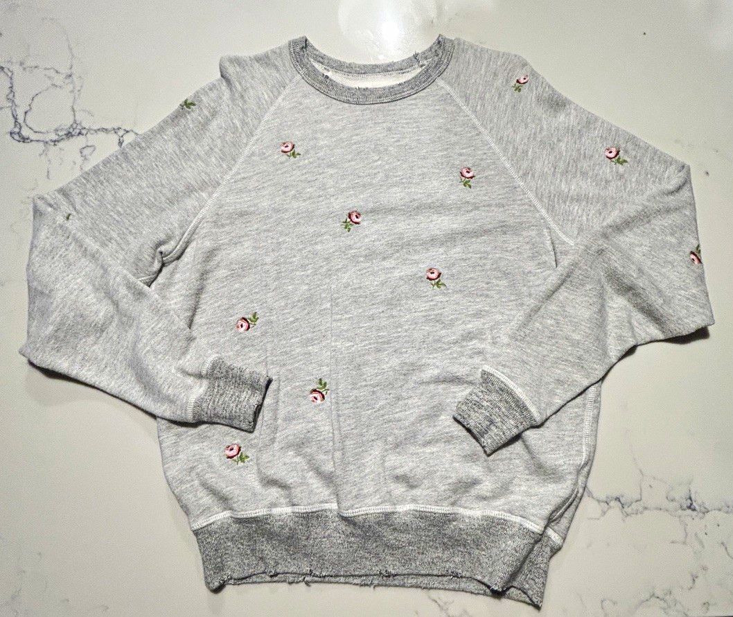 The GREAT. THE COLLEGE SWEATSHIRT HEATHER GREY ROSE EMBROIDERY sz 1 The GREAT. THE COLLEGE SWEATSHIRT HEATHER GREY ROSE EMBROIDERY sz 1