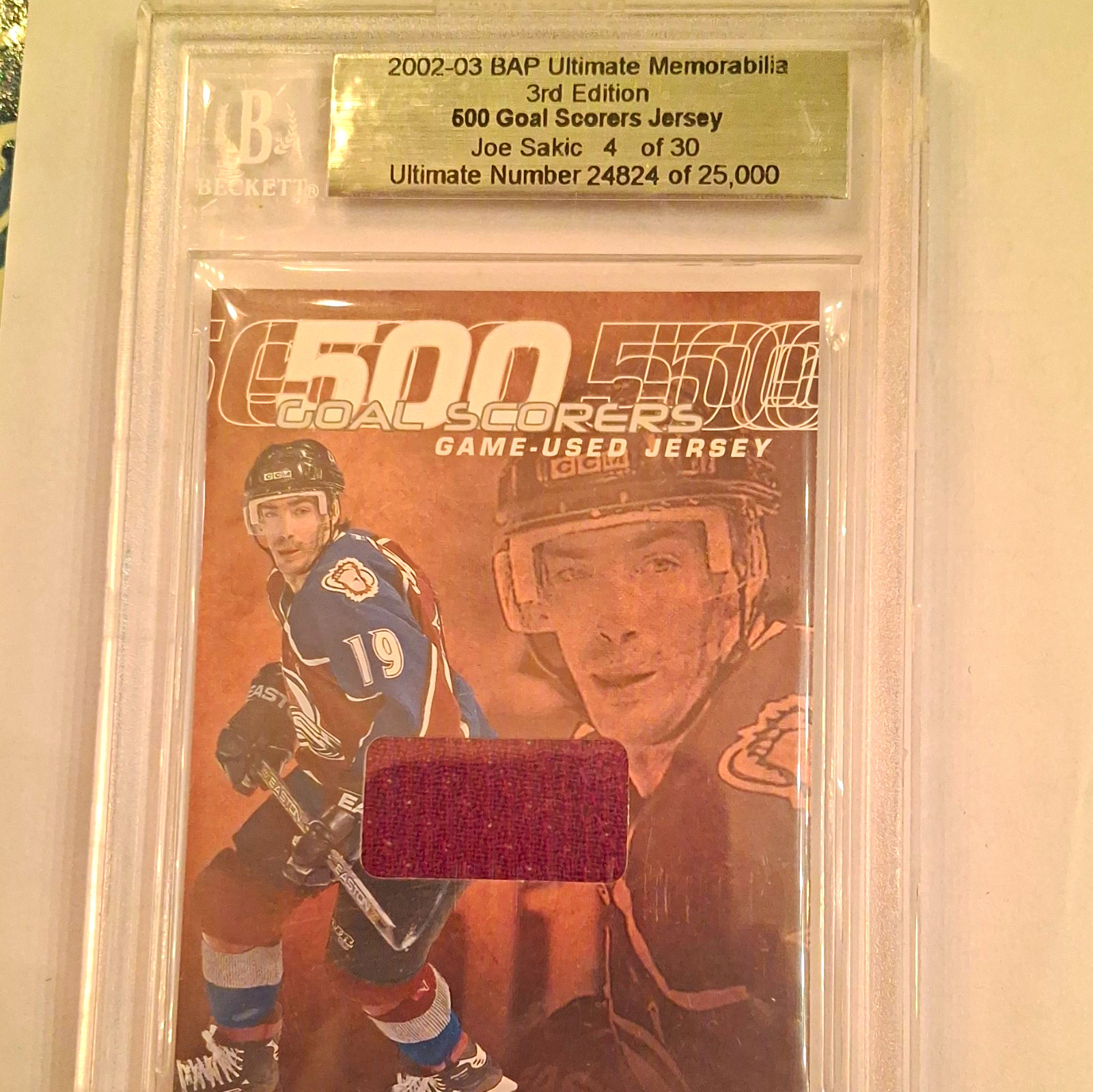 BAP 2002-03 Ultimate Memorabilia 3rd Ed Joe Sakic 500 Goal Jersey #4/30 BAP 2002-03 Ultimate Memorabilia 3rd Ed Joe Sakic 500 Goal Jersey #4/30