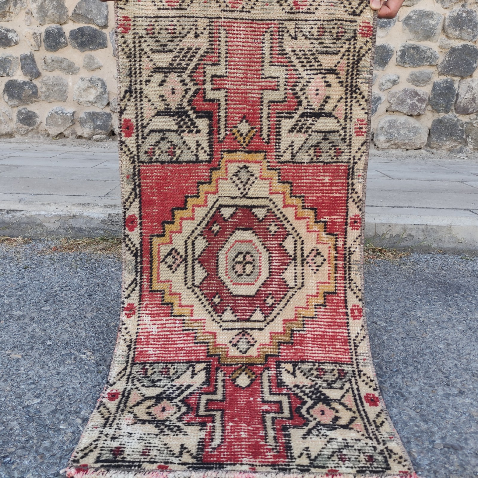 Turkish Vintage Small Rug 45 x 89cm Handmade Bath Mat 1.48 x 2.92 ft Turkish Vintage Small Rug 45 x 89cm Handmade Bath Mat 1.48 x 2.92 ft