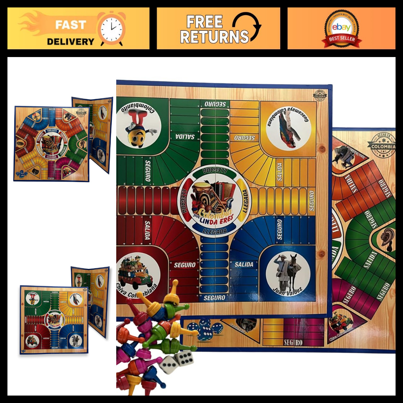 Magnetic Colombian Parques Game - 50x50cm, Foldable, Double-Sided, 4-6 Players