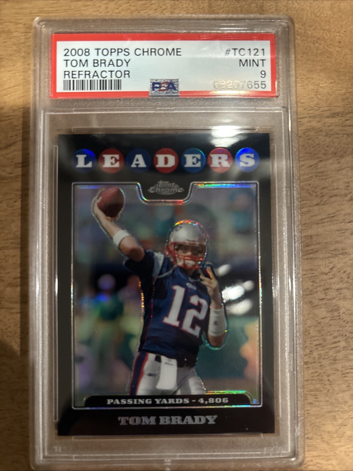 Topps Chrome 2008 Tom Brady League Leaders Refractor #TC121 Patriots PSA 9 Topps Chrome 2008 Tom Brady League Leaders Refractor #TC121 Patriots PSA 9