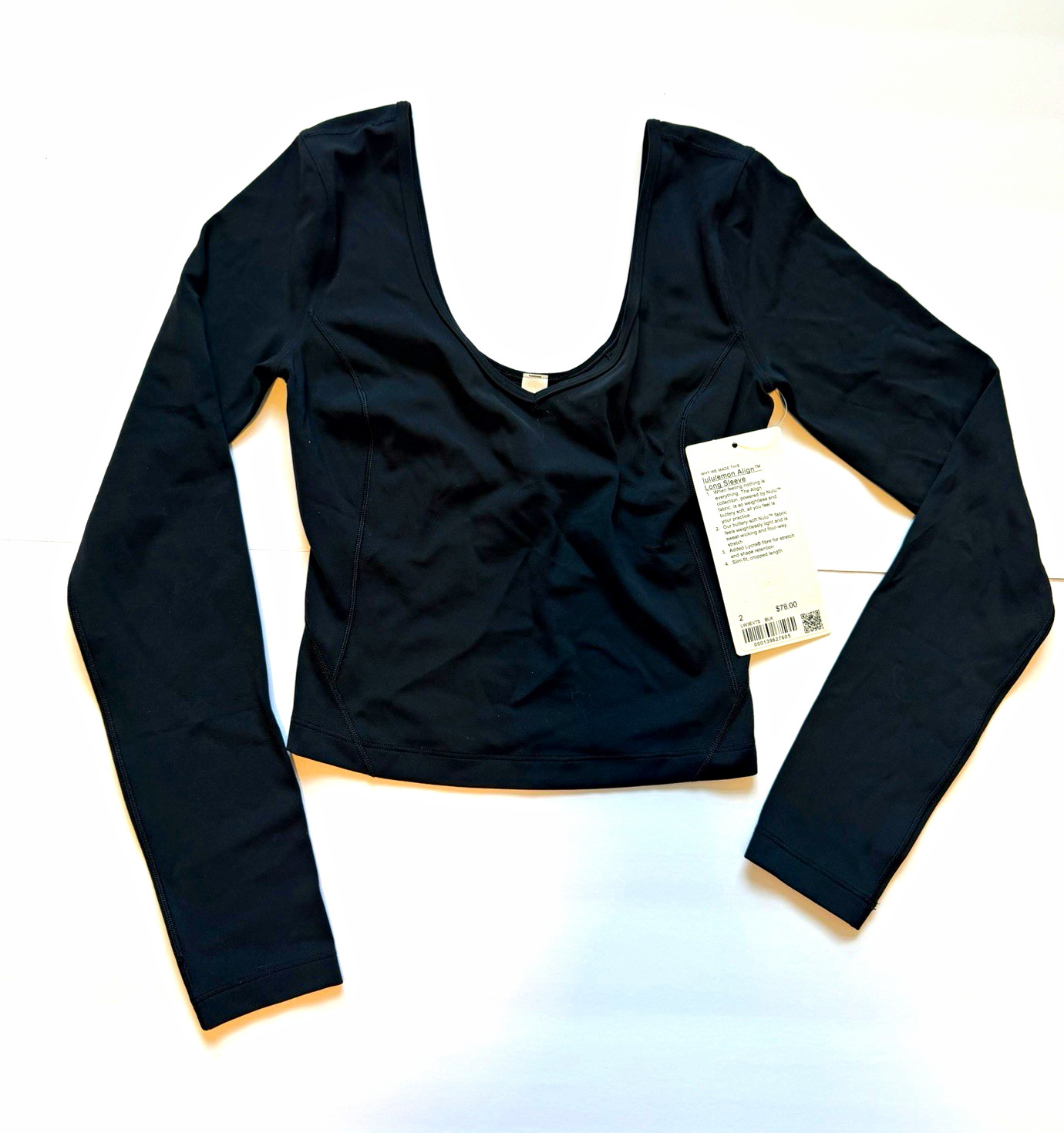 lululemon Align Long Sleeve Cropped Top Scoop Neck Black Women\'s Size 2 lululemon Align Long Sleeve Cropped Top Scoop Neck Black Women\'s Size 2