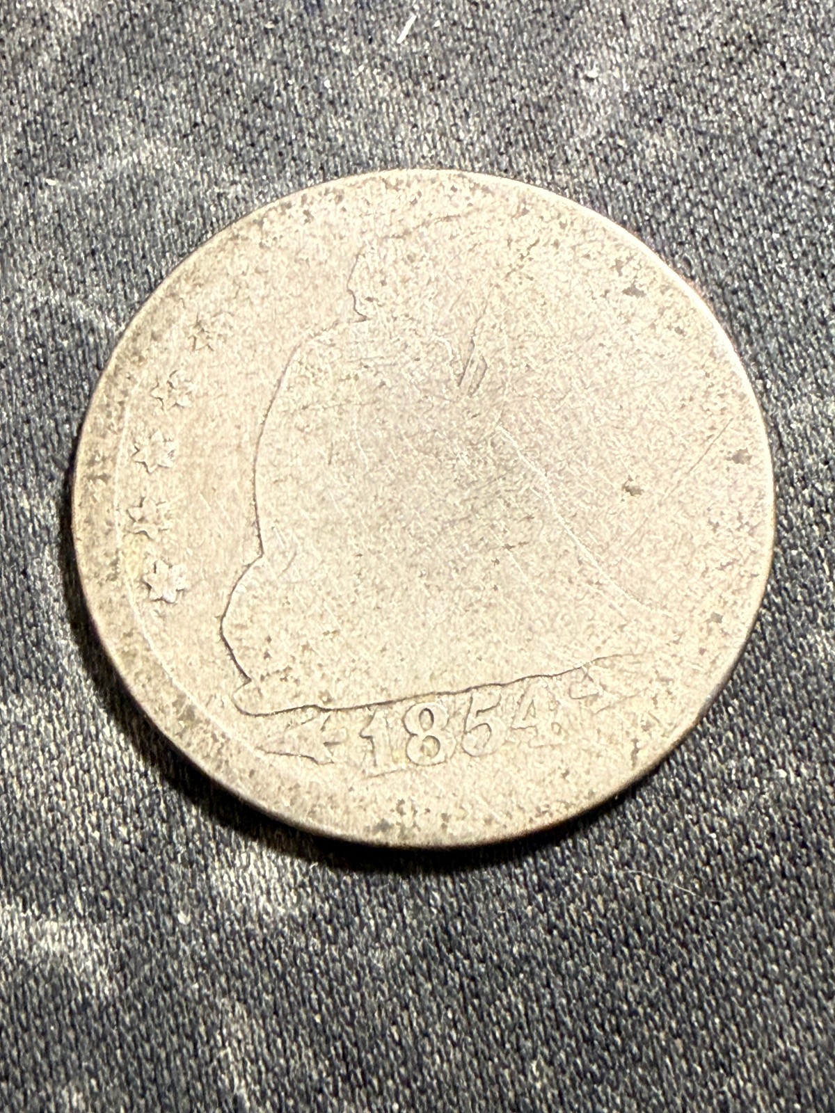 1854 Seated Liberty Silver Quarter great date poor Condition      lot #1337