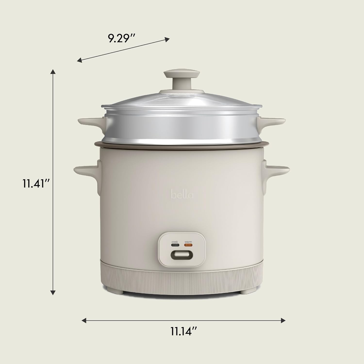 Bella 16 Cup Rice Cooker w/ Steamer Oatmilk: Nonstick Coating, Automatic KeepNew
