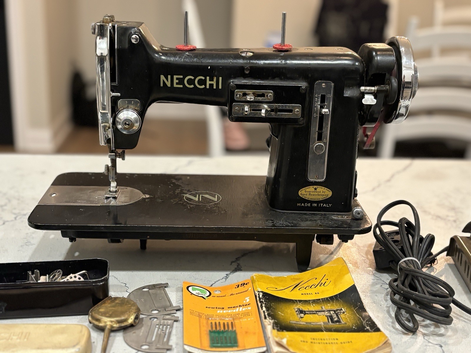 Vintage Necchi BU Sewing Machine Made Italy Pedal Manual Accessories WORKING