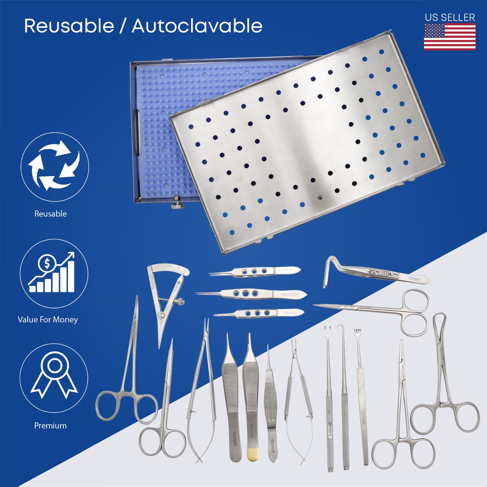 Blepharoplasty Ophthalmic 19 PCS Complete Kit Surgical Eye Instruments