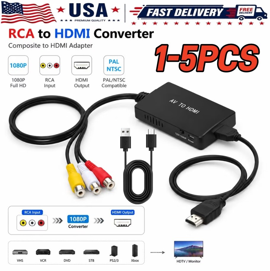 RCA to HDMI Converter, Analog Composite to HDMI Adapter Compatible VCR,DVD,VHS RCA to HDMI Converter, Analog Composite to HDMI Adapter Compatible VCR,DVD,VHS