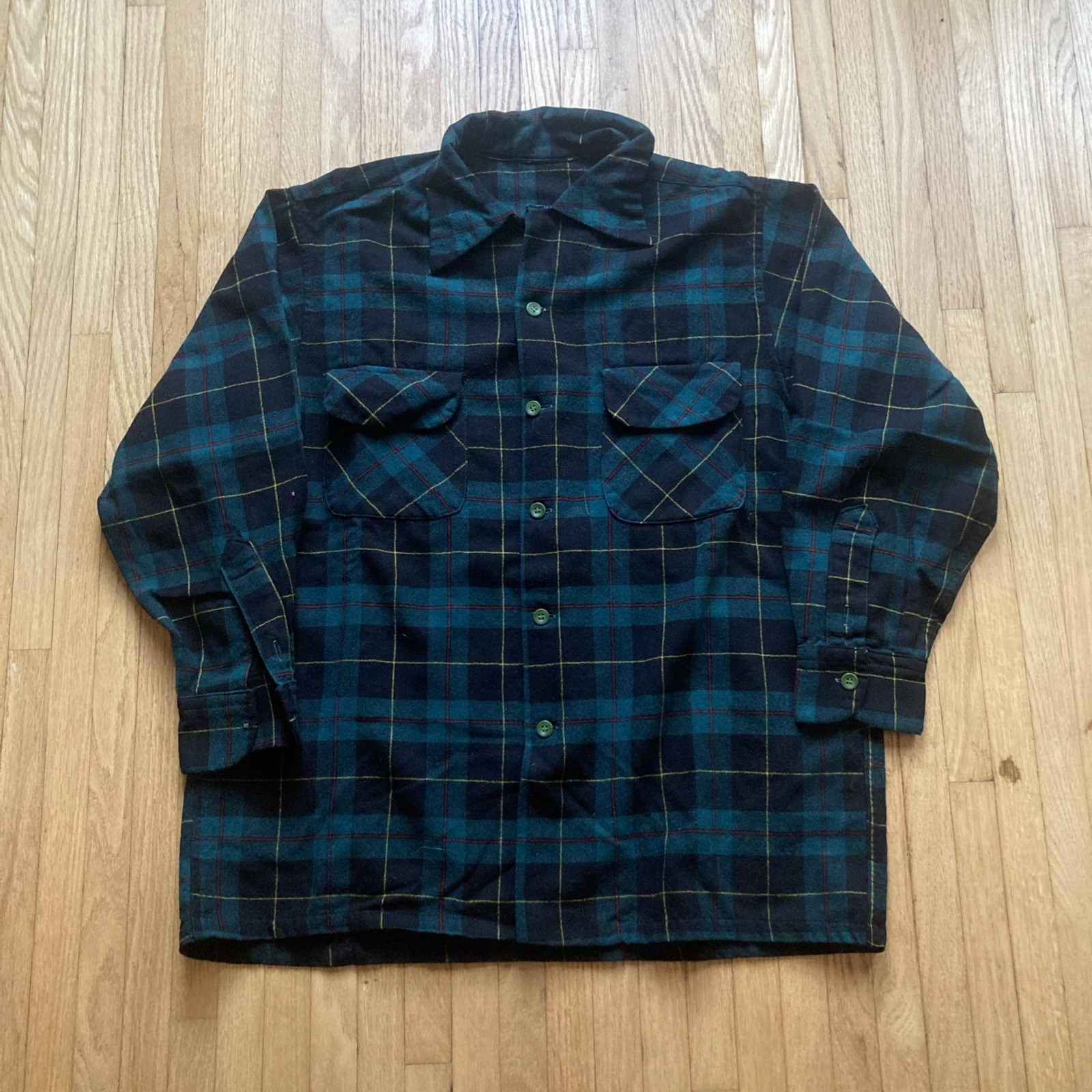 Vintage 50s 60s Pendleton Wool Loop Collar Board Shirt Flannel Green Sz L Vintage 50s 60s Pendleton Wool Loop Collar Board Shirt Flannel Green Sz L