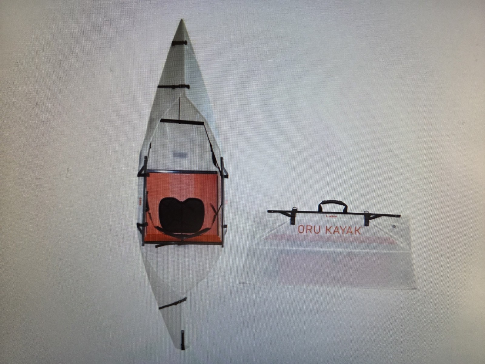 Oru Kayak Lake+ with adjustable seat and footrest, white and orange, NEW IN BOX Oru Kayak Lake+ with adjustable seat and footrest, white and orange, NEW IN BOX