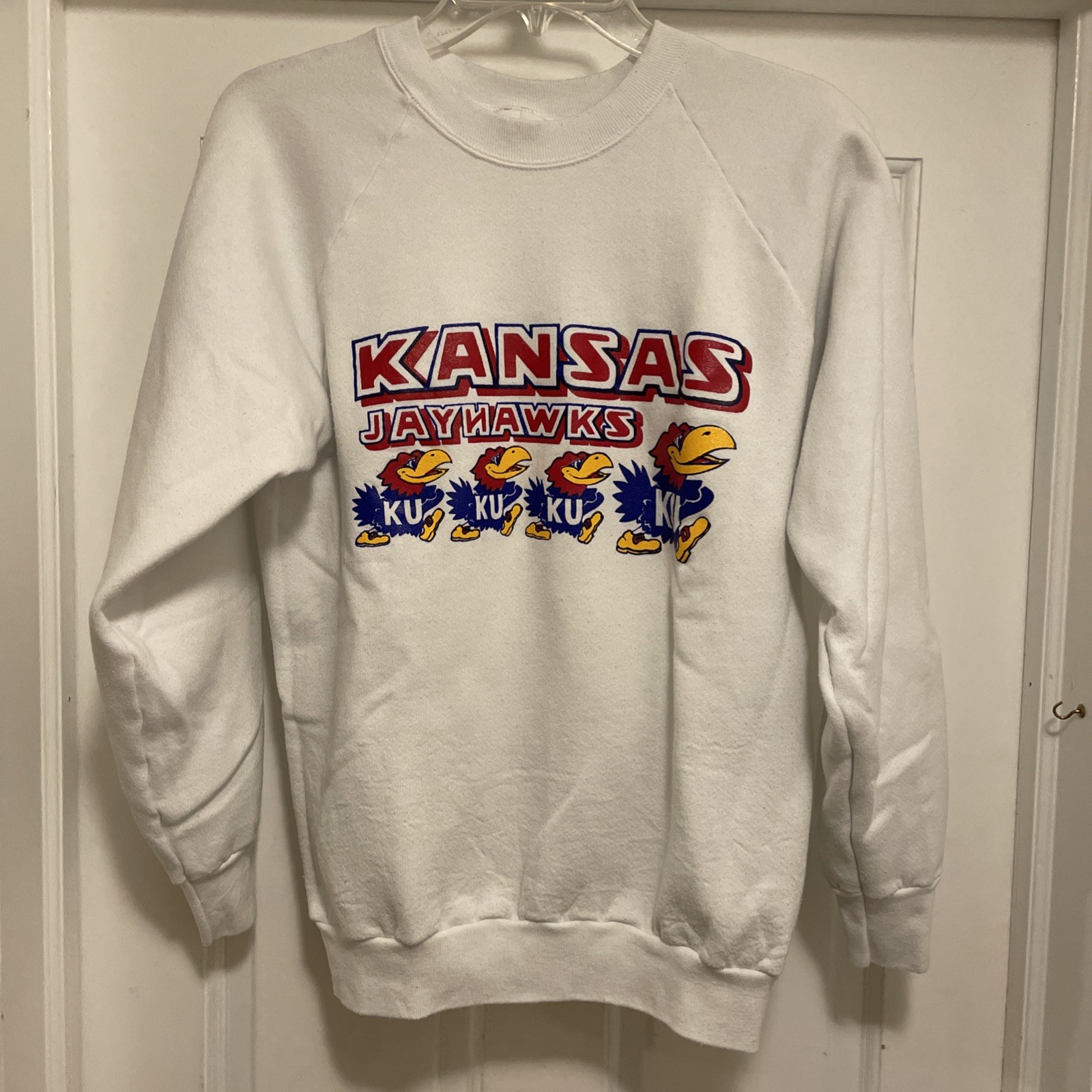Vintage Kansas Jayhawks Sweatshirt Crewneck Mens Large White NCAA Basketball 90s Vintage Kansas Jayhawks Sweatshirt Crewneck Mens Large White NCAA Basketball 90s