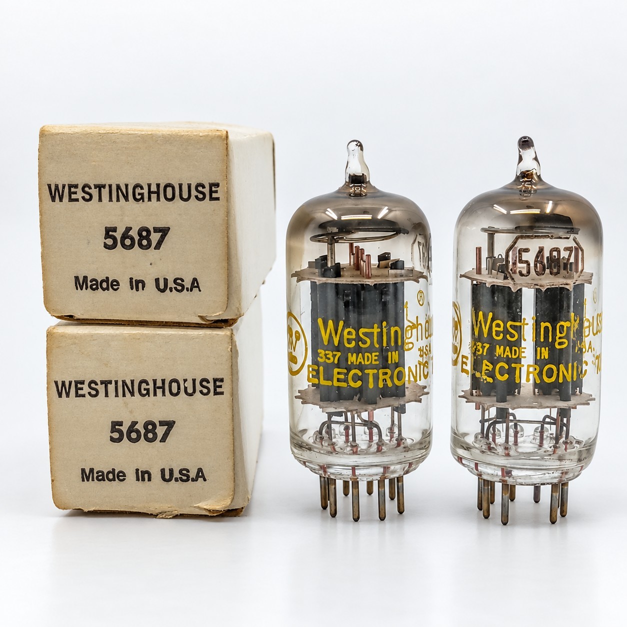 NOS Matched Pair Westinghouse 5687 Long Black Plate Amplitrex Tested