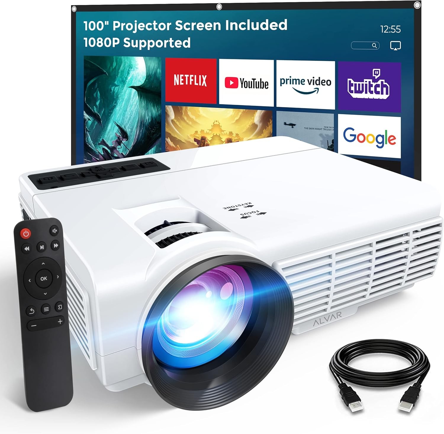 Mini Projector 8000LMS 1080P Bluetooth Video Movie Home Theater with 100\