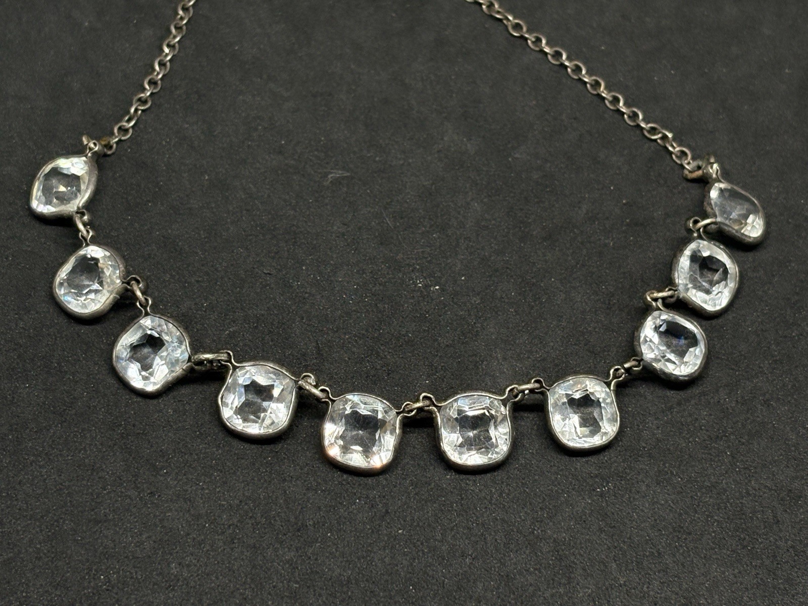 Antique Edwardian Art Deco Sterling Riviere Rock Crystal Rhinestones Necklace Antique Edwardian Art Deco Sterling Riviere Rock Crystal Rhinestones Necklace