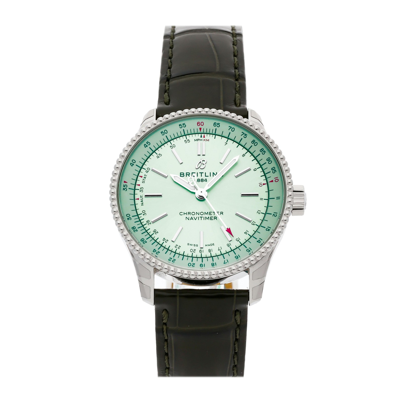 Breitling Navitimer Steel Auto 35mm Green Dial Strap Watch  A17395361L1P2