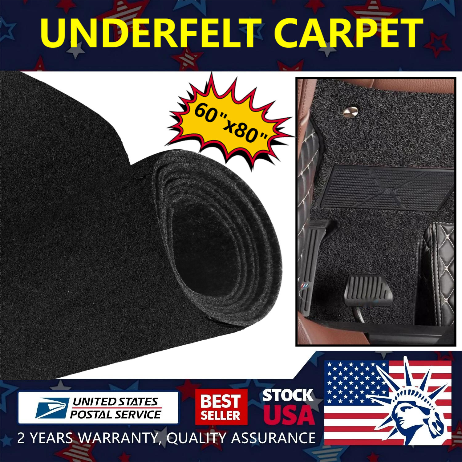 Black Universal Automotive Carpet ft Wide High Quality 60x80'' Car/Truck Carpet