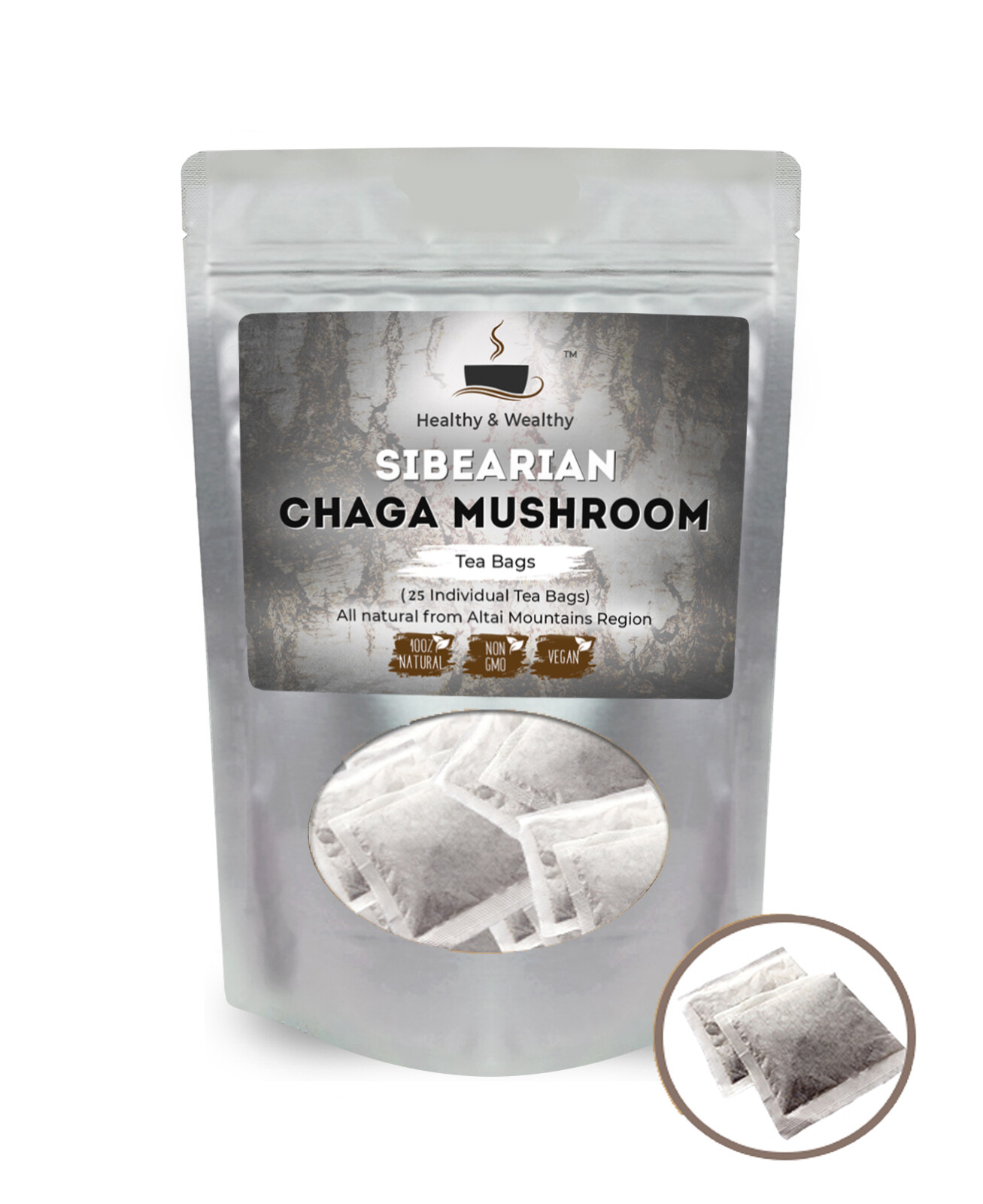 Organic Siberian Chaga Mushroom Tea 25 Bags Wild Harvested Shelf Life 10/2027