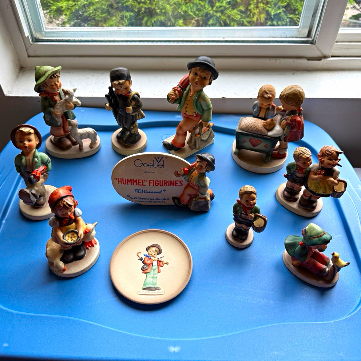 Goebel M.I. Hummel Porcelain Hand Painted Figurine Lot + Plate & Sign Boxed