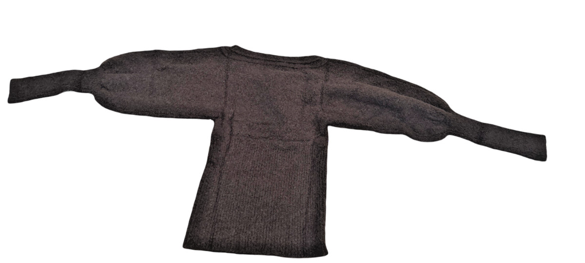 VTG Moda International Boucle High Rib Scoop Neck Bishop Sleeve Sweater Brown S