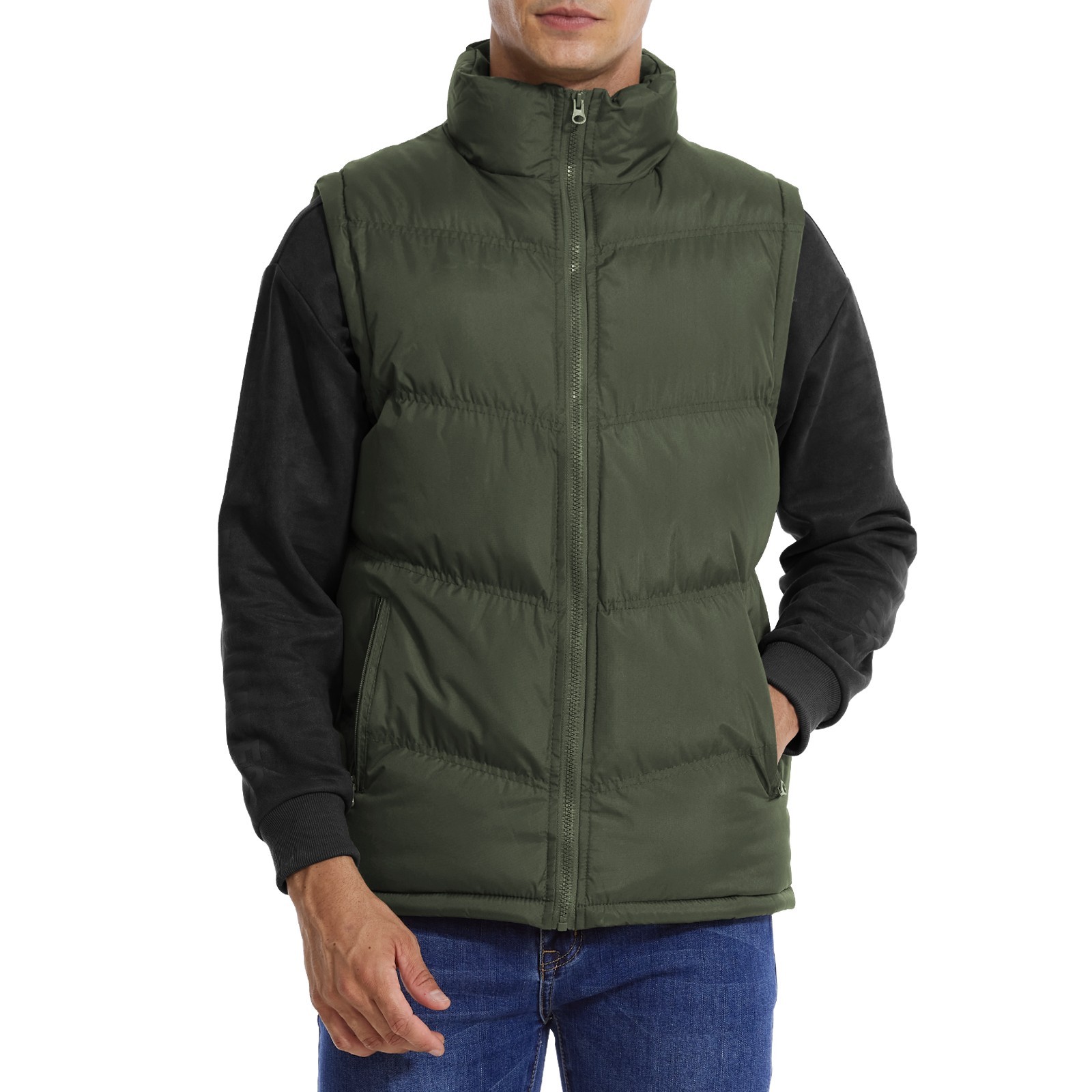 Men Winter Padded Full Zip Vest Sleeveless Casual Athletic Outerwear Coat Jacket