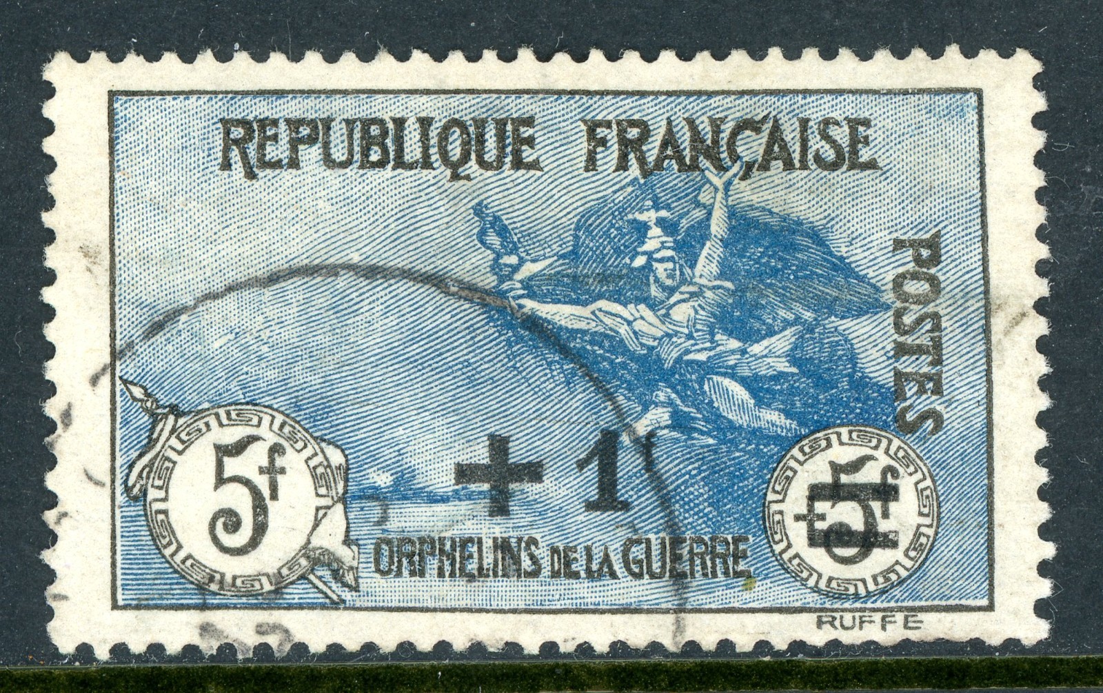 GANDALF - France 1922 Semipostal 5 Franc +1 Franc Blue Scott # B19 VFU X385 GANDALF - France 1922 Semipostal 5 Franc +1 Franc Blue Scott # B19 VFU X385