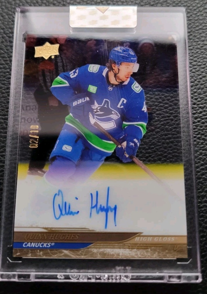 Upper Deck 2024-25 Clear Cut High Gloss Quinn Hughes Auto #CC-QH Canucks /10 Upper Deck 2024-25 Clear Cut High Gloss Quinn Hughes Auto #CC-QH Canucks /10