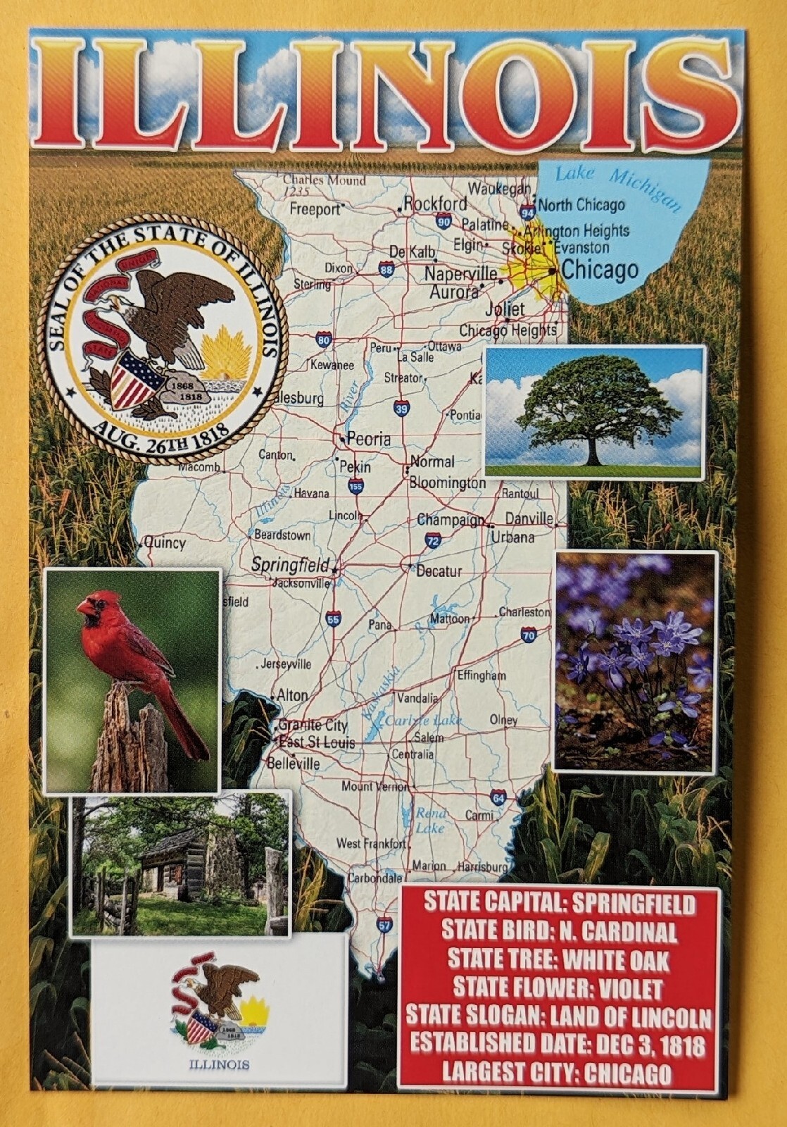 Postcard IL: State Map of Illinois Postcard IL: State Map of Illinois