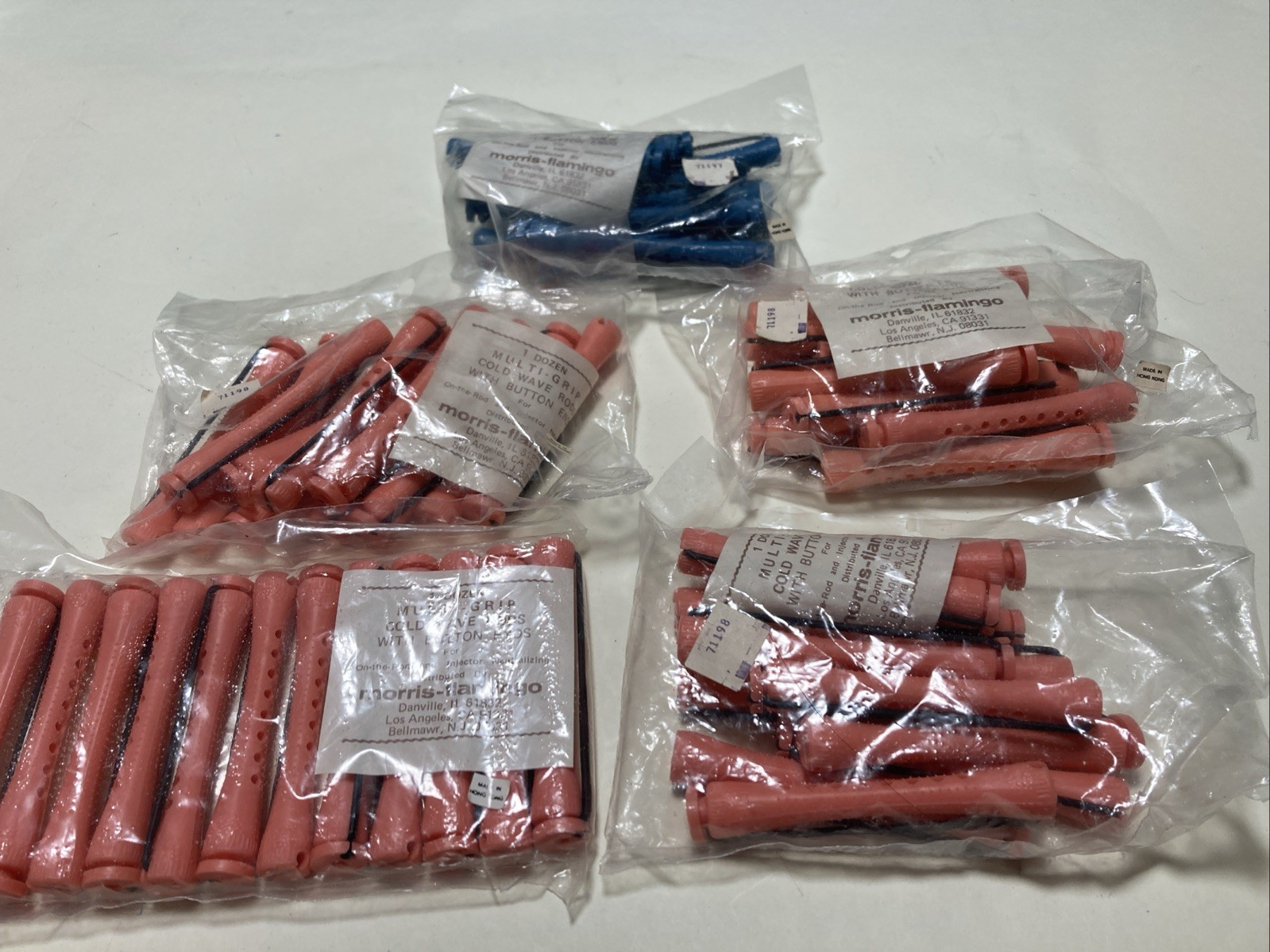 Vintage Morris-Flamingo Multi-Grip Cold Wave Perm Rods 5 Dozen NOS 2 Sizes