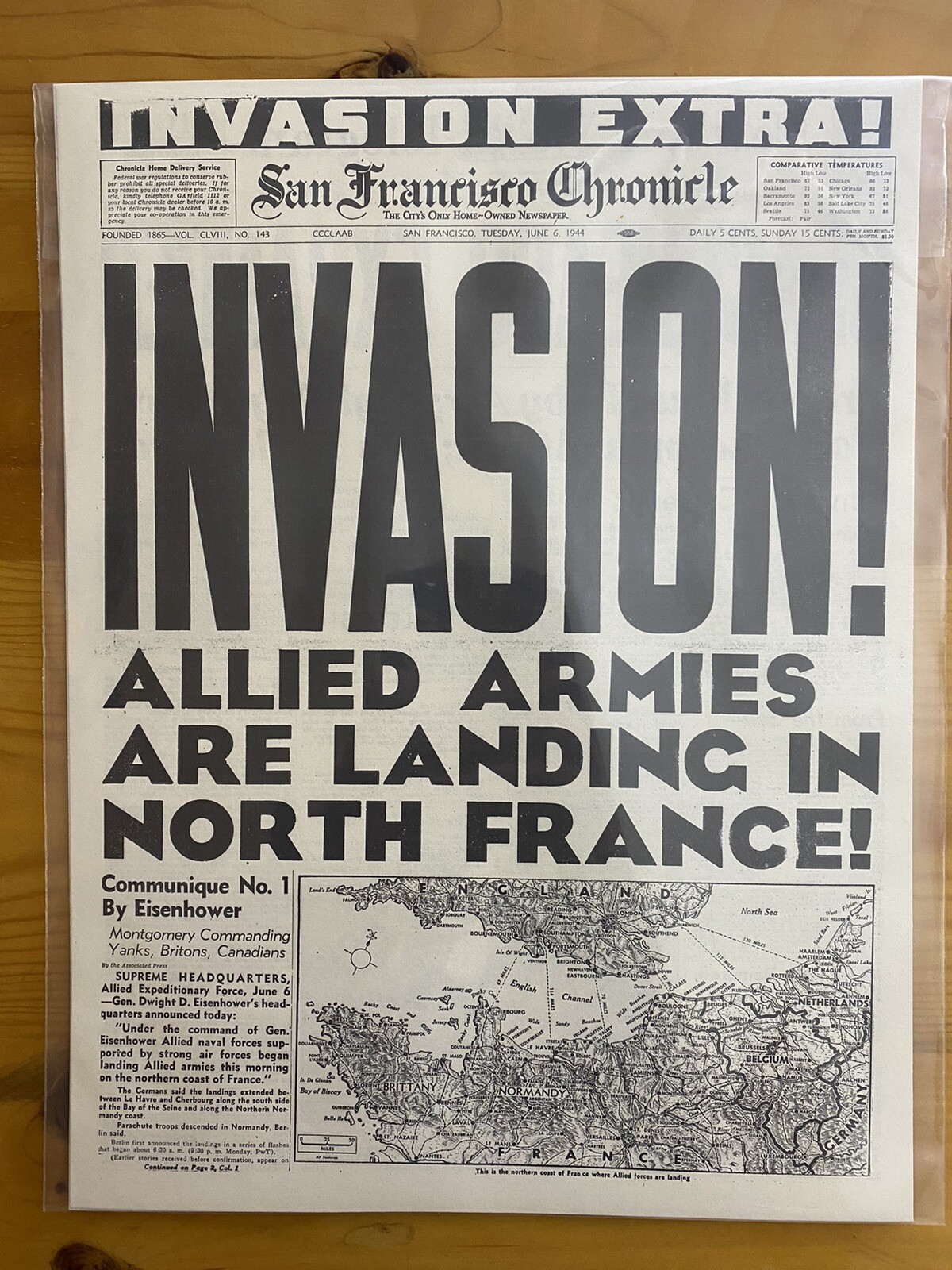VINTAGE NEWSPAPER HEADLINE~WORLD WAR 2 FRANCE ARMY D-DAY INVASION WWII 1944 VINTAGE NEWSPAPER HEADLINE~WORLD WAR 2 FRANCE ARMY D-DAY INVASION WWII 1944