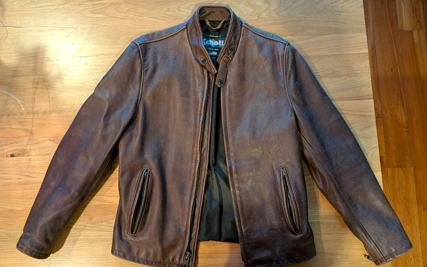 Schott N.Y.C. 654VN Vintage Cowhide Cafe Racer Leather Jacket - Brown - Men\'s M