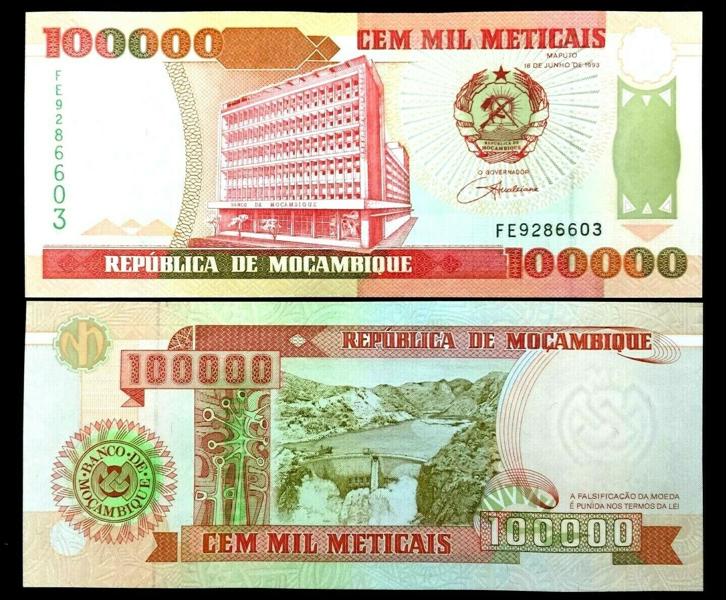 MOZAMBIQUE 100,000 METICAIS Banknote World Paper Money UNC Bill Note MOZAMBIQUE 100,000 METICAIS Banknote World Paper Money UNC Bill Note