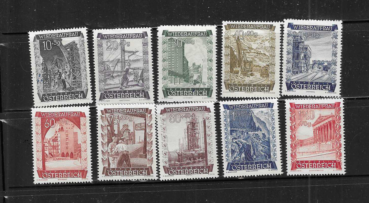 AUSTRIA  SEMI POSTAL 1948 - lot of 10 stamps - SC# B225-B234 set - Mint LH  A3