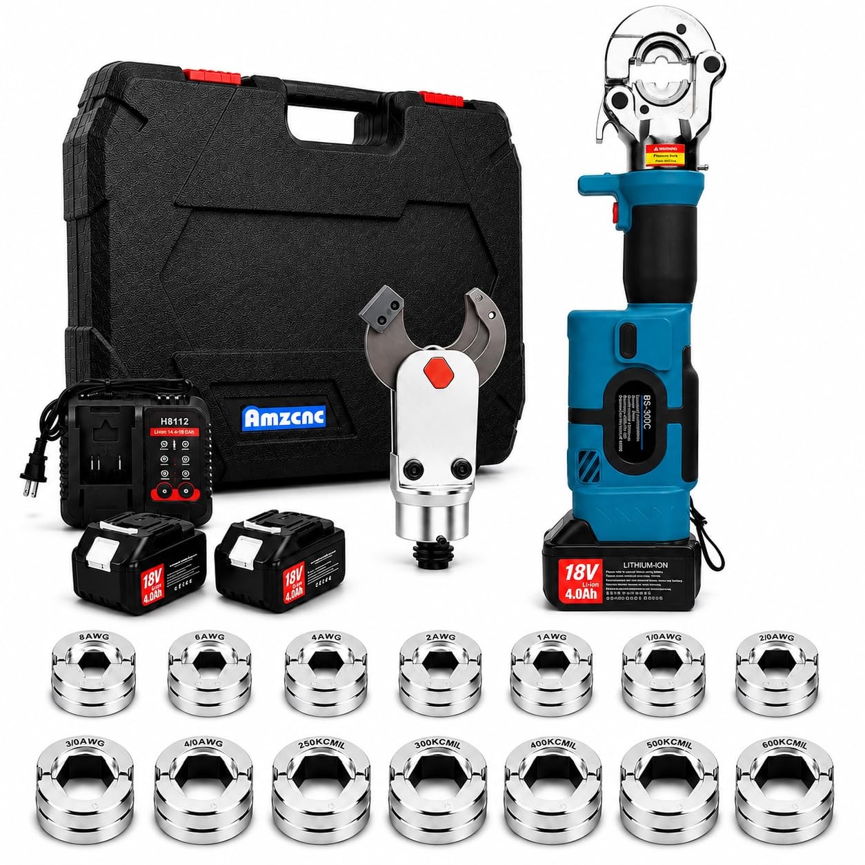 AMZCNC 2-in-1 Electric Hydraulic Cable Lug Crimper and Cable Cutter, 6 Ton Auto