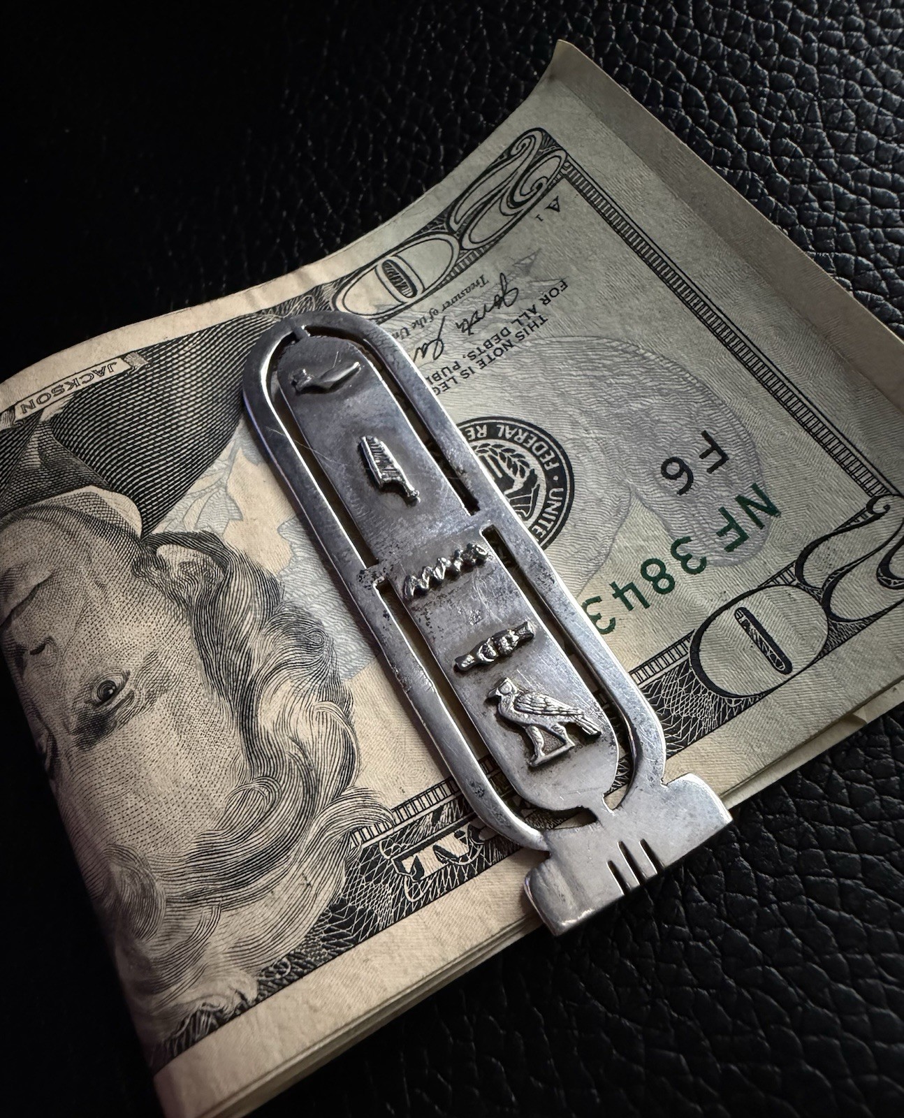 Vintage 800 Silver Egyptian Cartouche Money Clip - 17.5g