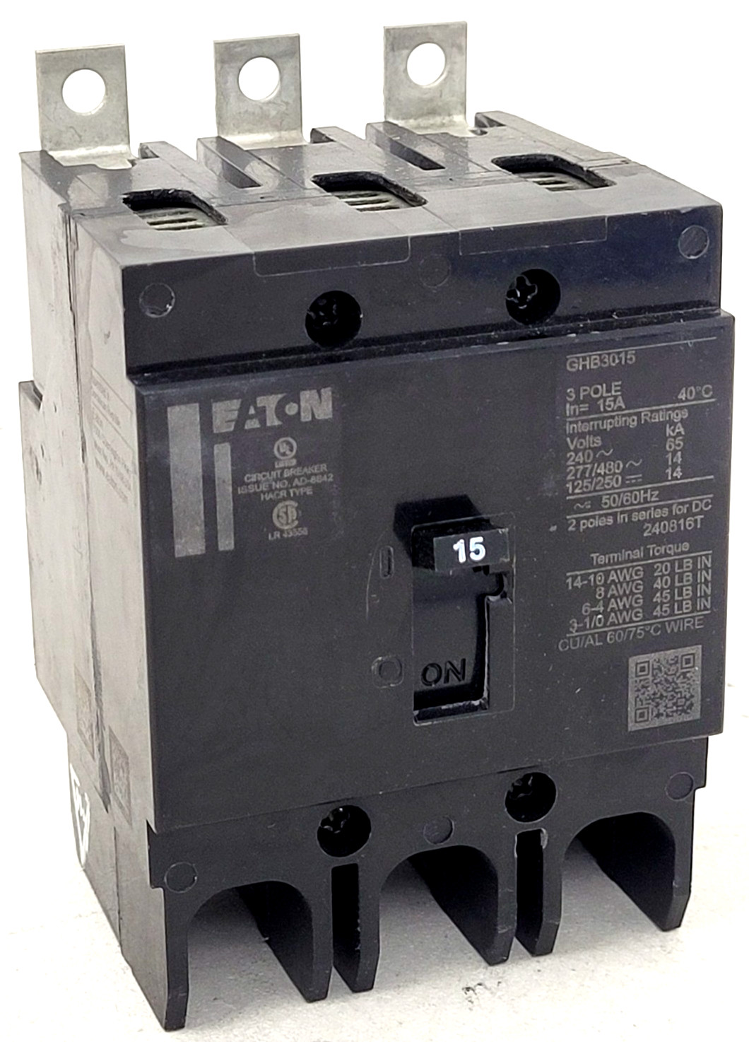 GHB3015 Eaton 15 Amp 480 Volt Circuit Breaker - Next Day Option - New GHB3015 Eaton 15 Amp 480 Volt Circuit Breaker - Next Day Option - New