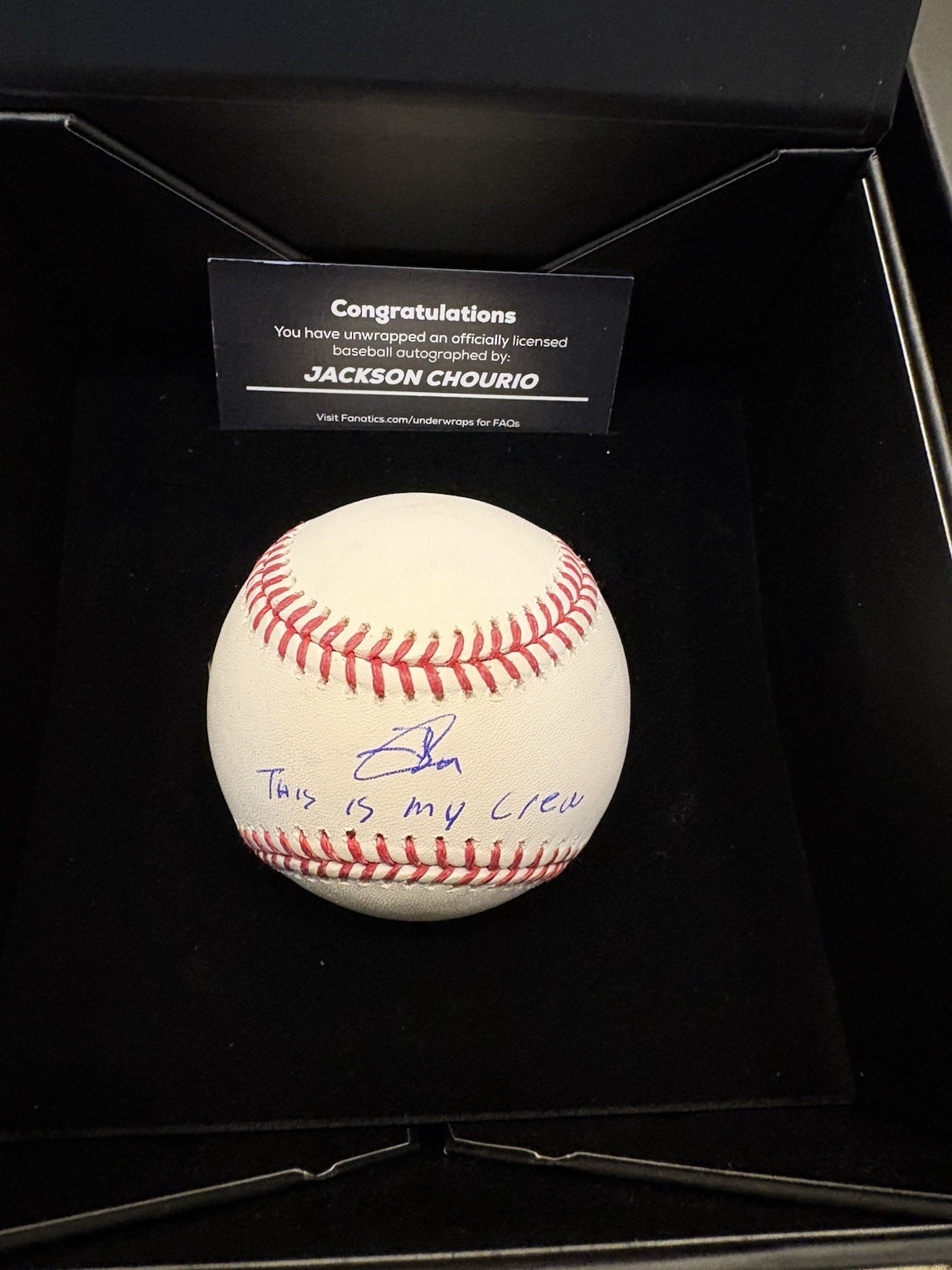 Jackson Chourio Autographed Baseball Inscribed Fanatics Under Wraps COA Brewers Jackson Chourio Autographed Baseball Inscribed Fanatics Under Wraps COA Brewers