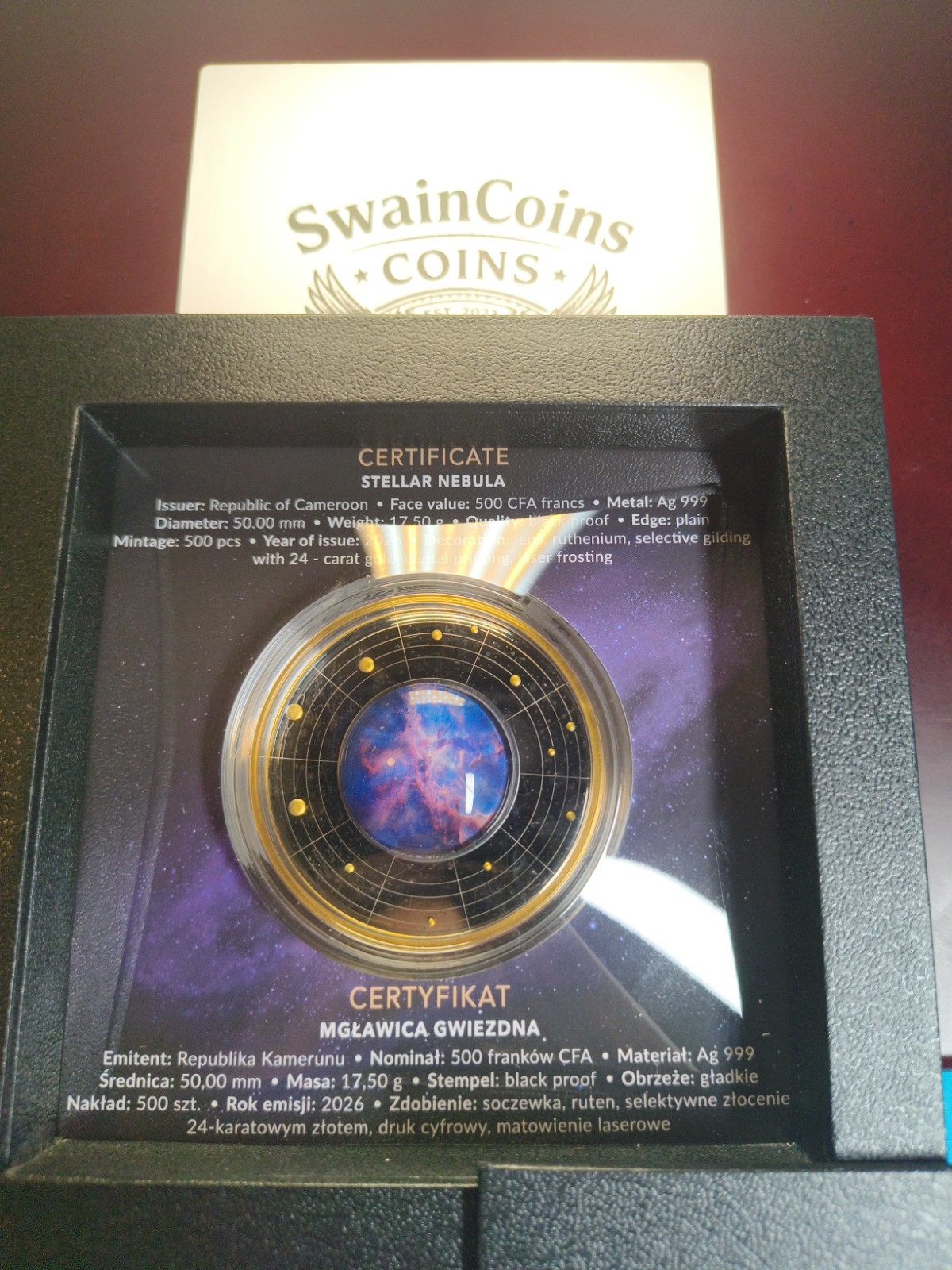 2026 Cameroon Galaxy Stellar Nebula 17.5g Silver Black Proof Coin 2026 Cameroon Galaxy Stellar Nebula 17.5g Silver Black Proof Coin