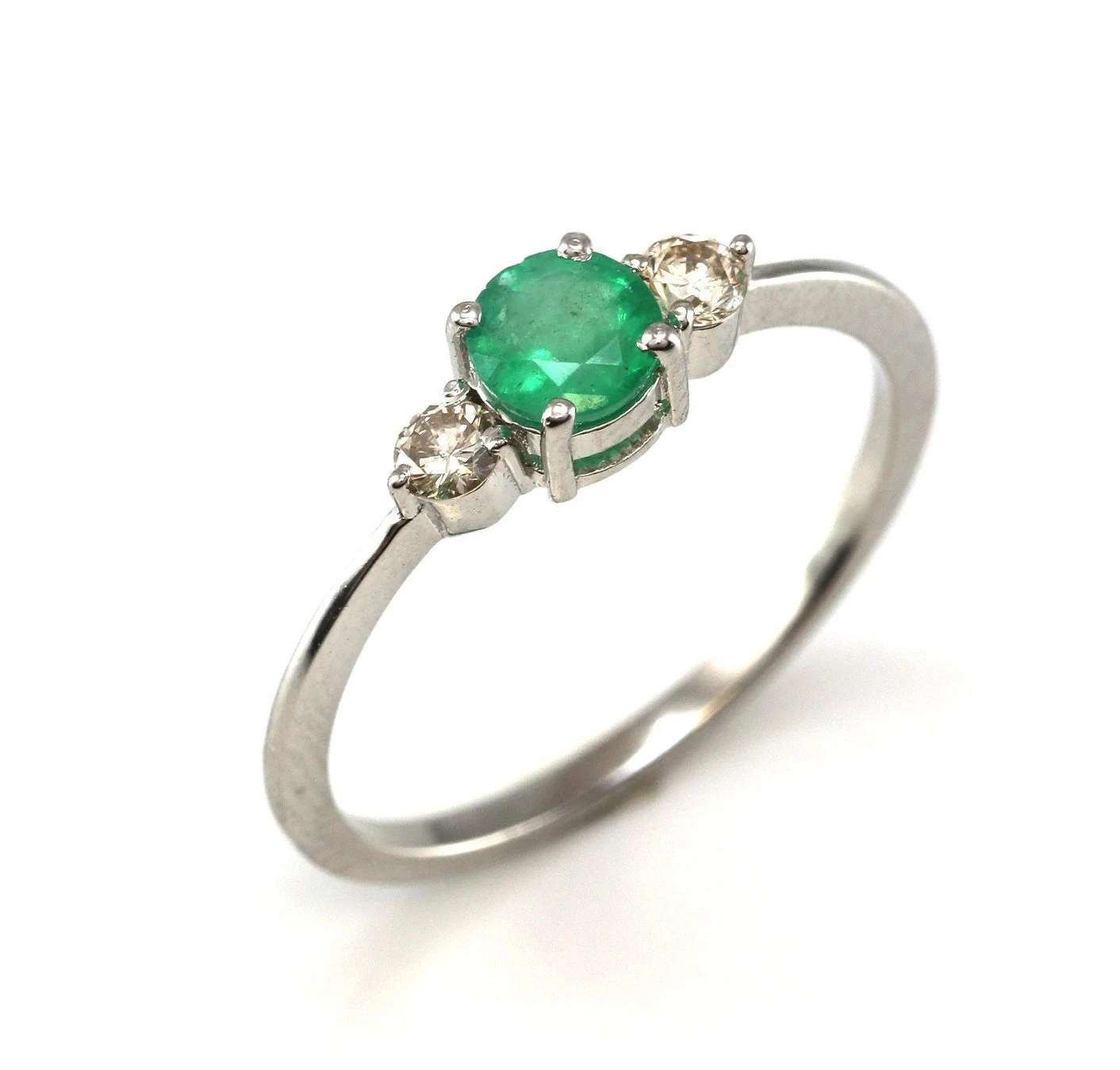 0.75 TCW Real Emerald Diamond Three Stone Engagement Diamond Ring