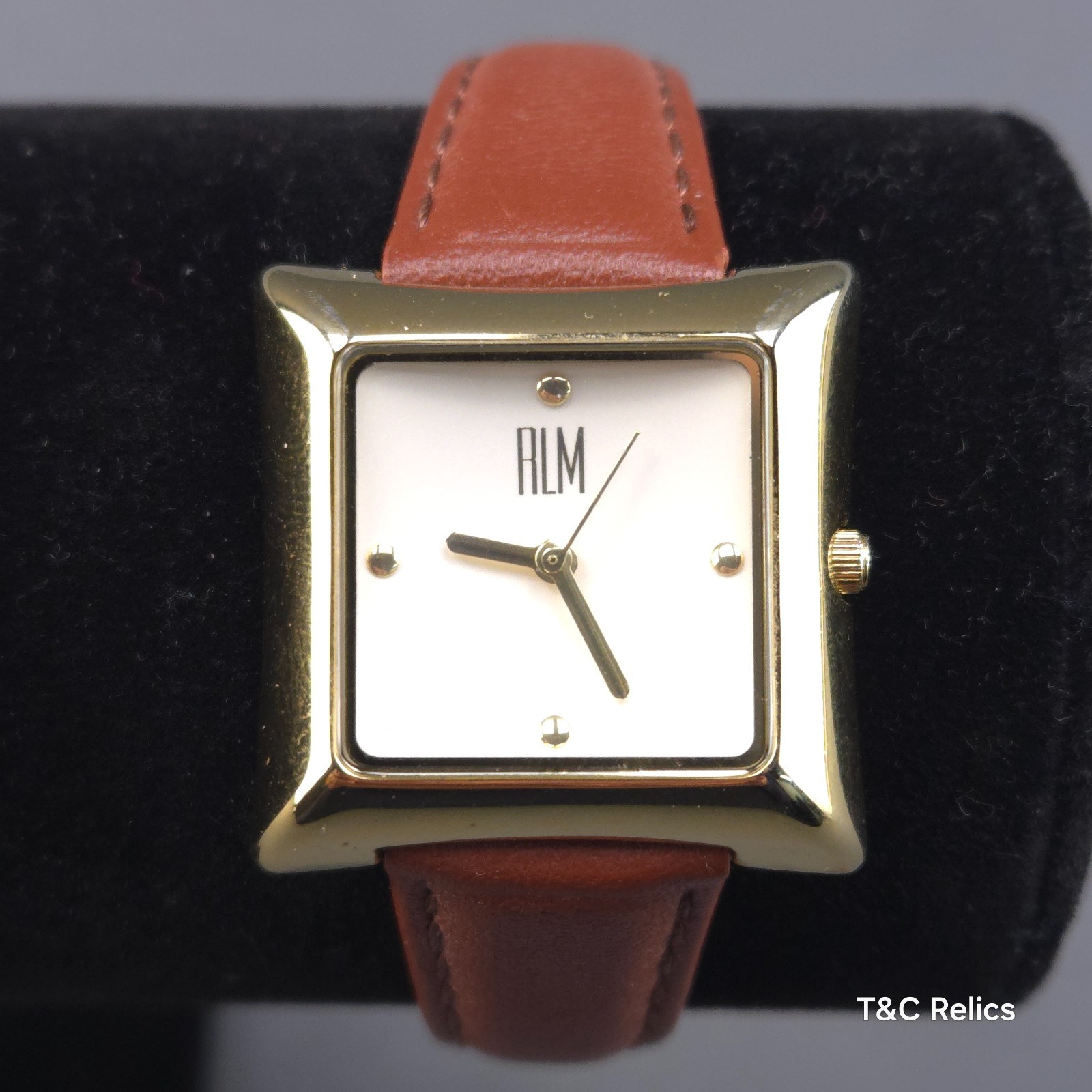 RLM Brown Leather Watch Gold Tone 3ATM Stainless Steel Squared Face RLM Brown Leather Watch Gold Tone 3ATM Stainless Steel Squared Face