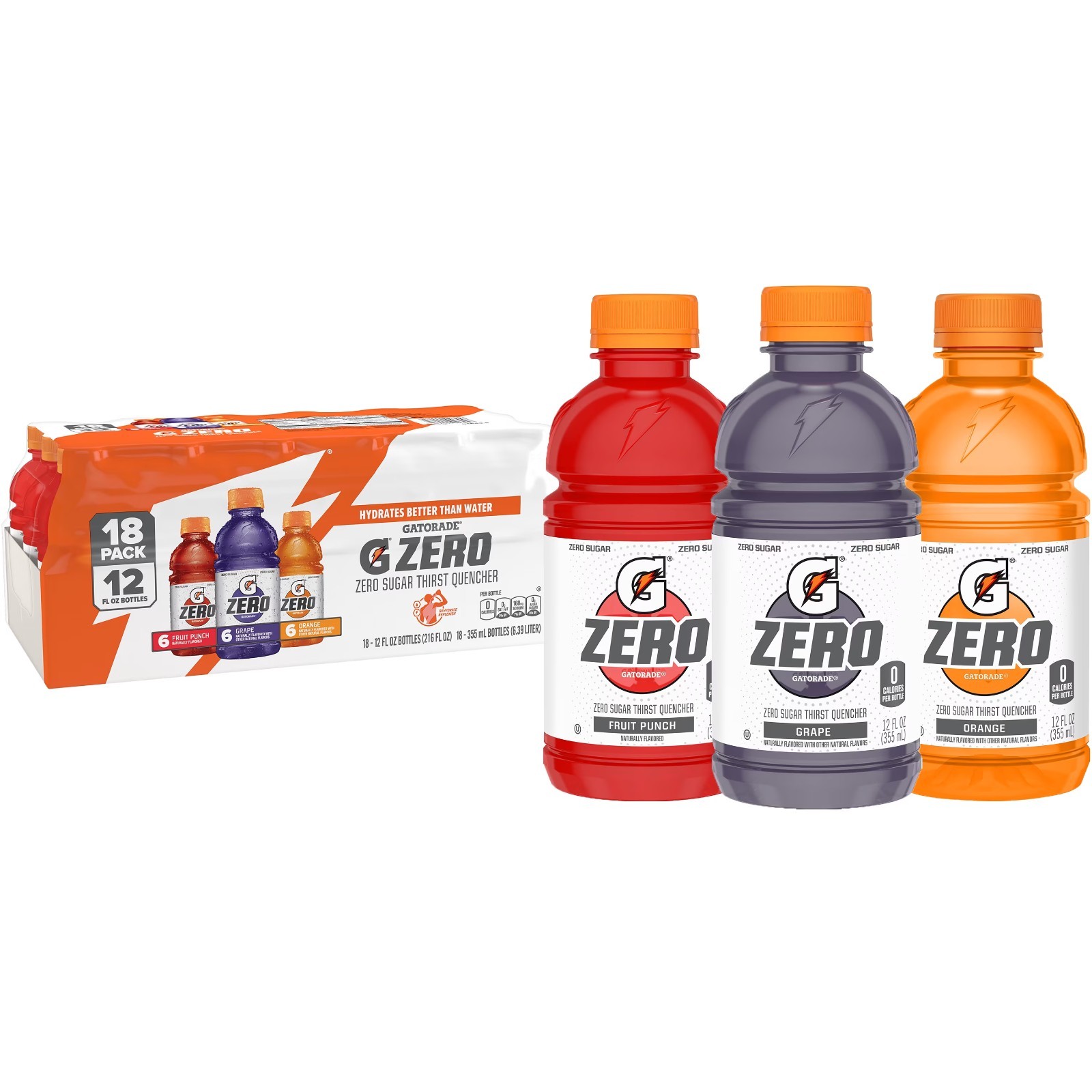 Gatorade Zero Sugar Sports Drinks,Variety Pack, 12 fl oz, 18 Count Bottles.