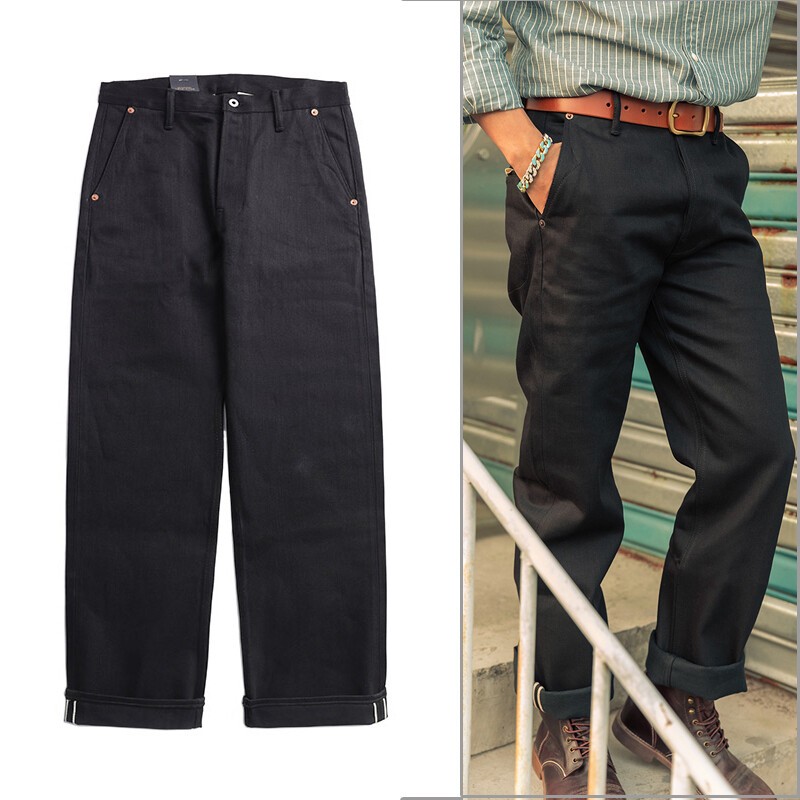 Red Tornado Vintage 14oz Men Jeans Black Selvage Denim Officer Chino Straight