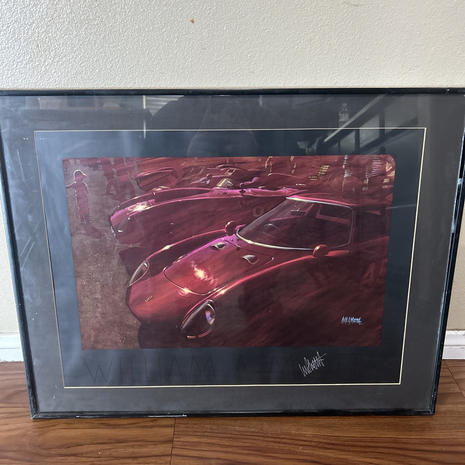 Vintage William Motta Ferrari Print Signed 1900s Framed Vintage William Motta Ferrari Print Signed 1900s Framed