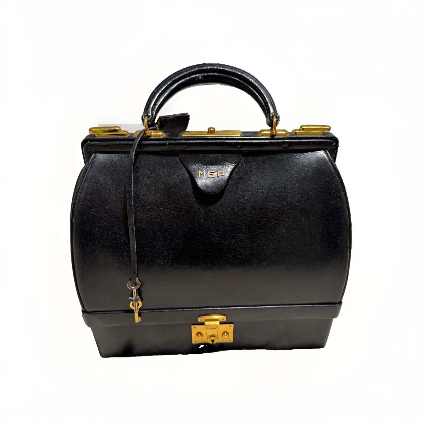 AUTHENTIC VINTAGE HERMÈS SAC MALLETTE — ORIGINAL KEYS — BLACK BOX CALF LEATHER AUTHENTIC VINTAGE HERMÈS SAC MALLETTE — ORIGINAL KEYS — BLACK BOX CALF LEATHER