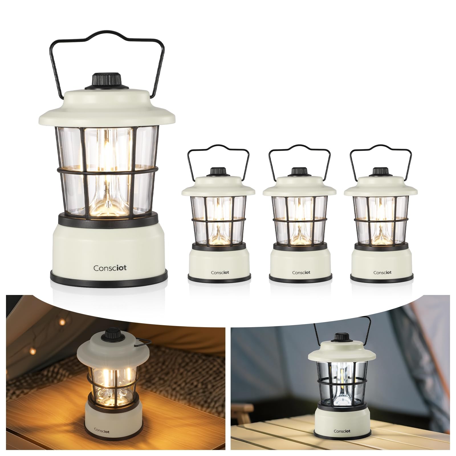 Consciot CL1 Mini Dual Light Sources LED Lantern, Retro Style 4 Pack, White Consciot CL1 Mini Dual Light Sources LED Lantern, Retro Style 4 Pack, White