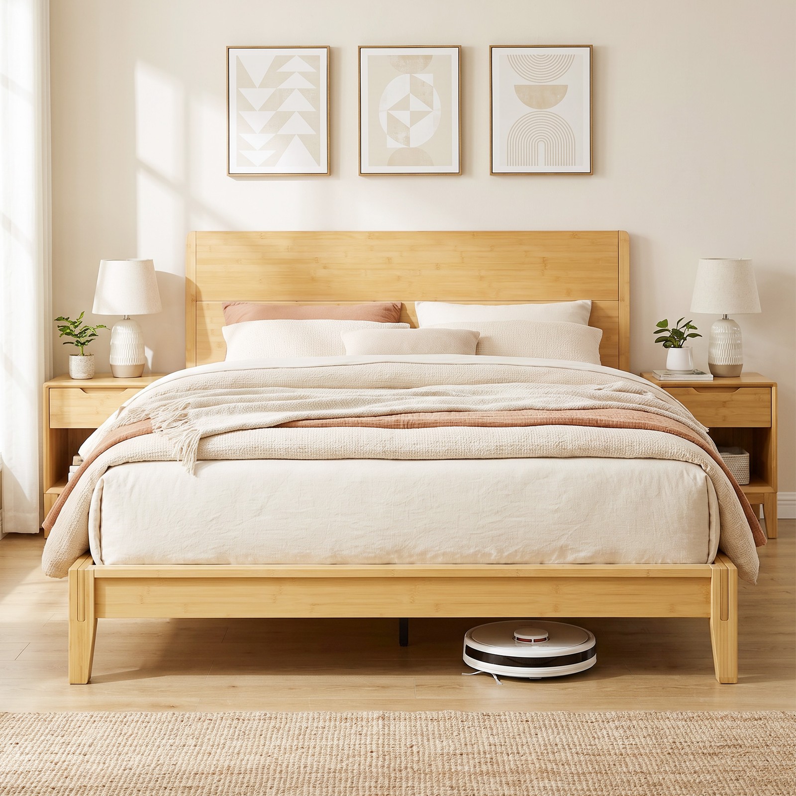 HOMCOM Queen Bamboo Bed Frame with Headboard, Platform Bed Frame Natural HOMCOM Queen Bamboo Bed Frame with Headboard, Platform Bed Frame Natural