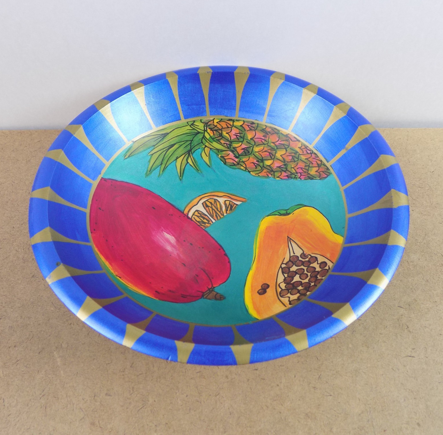 Janis Childs Hand Painted Wood Fruit Bowl Key West Florida 10\ Janis Childs Hand Painted Wood Fruit Bowl Key West Florida 10\