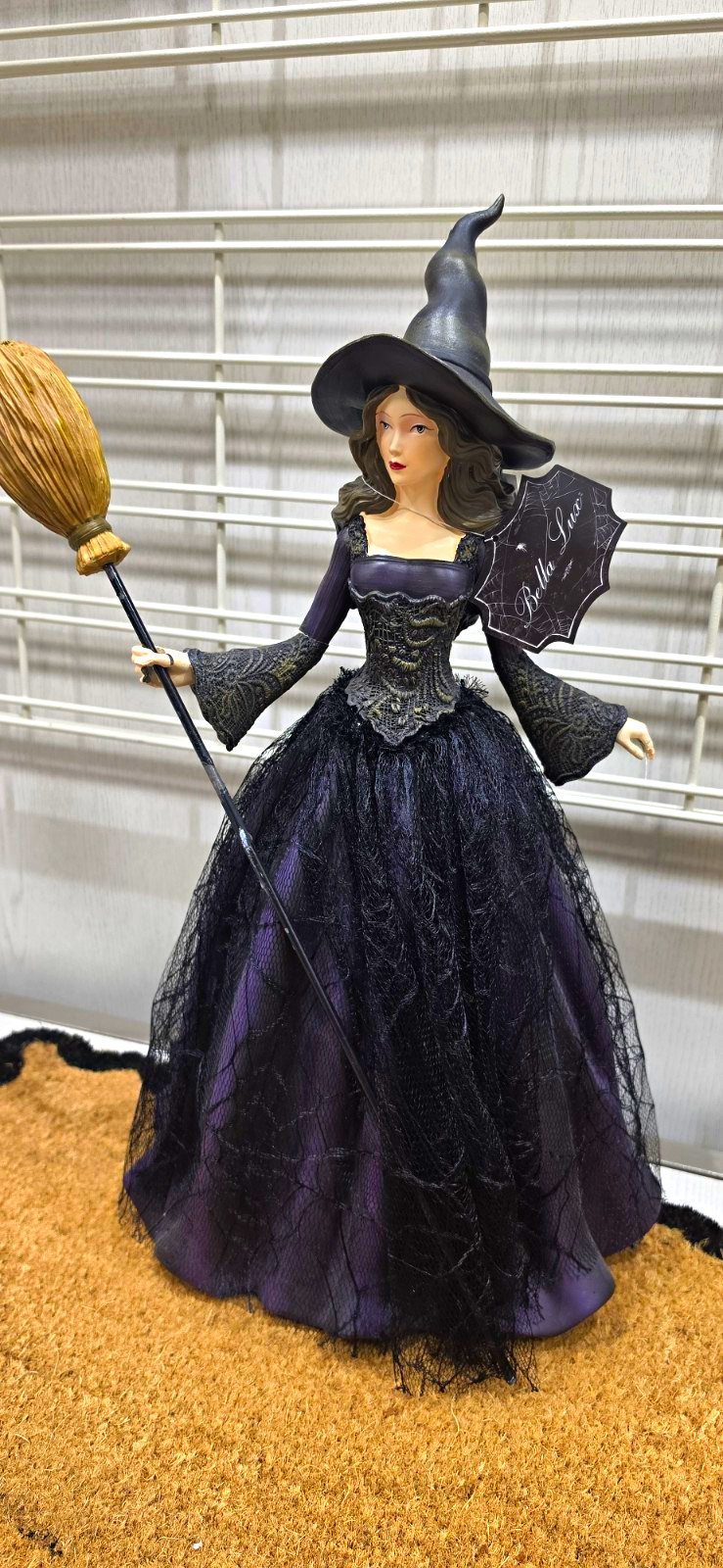 Bella Lux Halloween Witch Figurine 22 Elegant Purple Dress Black Lace Broom Gow Bella Lux Halloween Witch Figurine 22 Elegant Purple Dress Black Lace Broom Gow