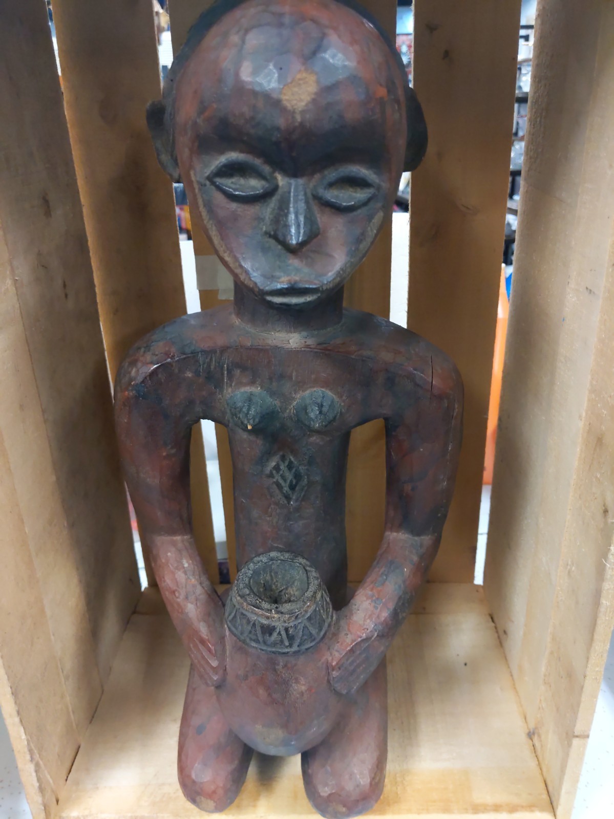Antique African Fine Art, VTG Hand Carved Wood Female Figure W/ Bowl 17 Antique African Fine Art, VTG Hand Carved Wood Female Figure W/ Bowl 17