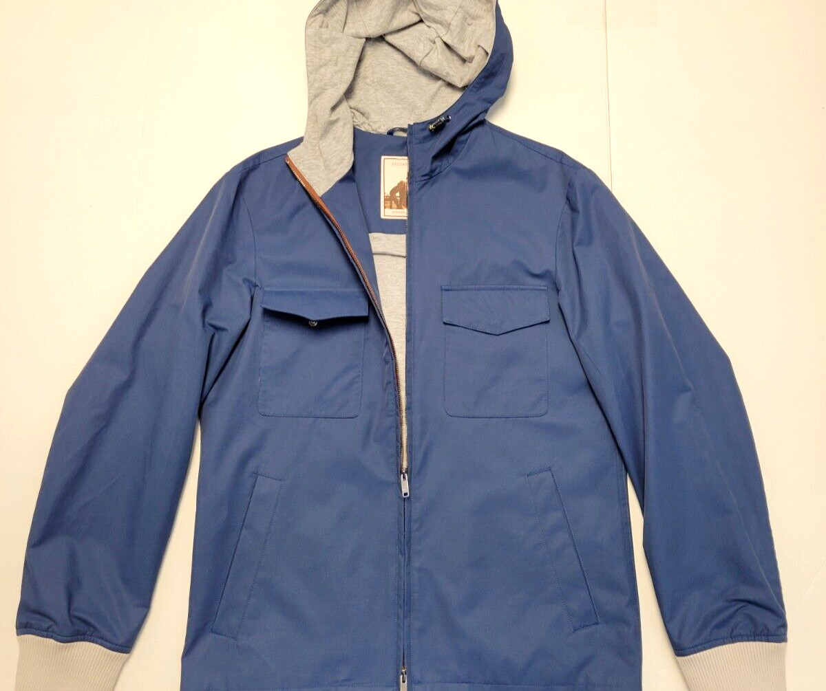 NWOT Luciano Barbera Hooded Jacket Full Zip MEDIUM M 40 EU 50 Blue Cotton Nylon NWOT Luciano Barbera Hooded Jacket Full Zip MEDIUM M 40 EU 50 Blue Cotton Nylon