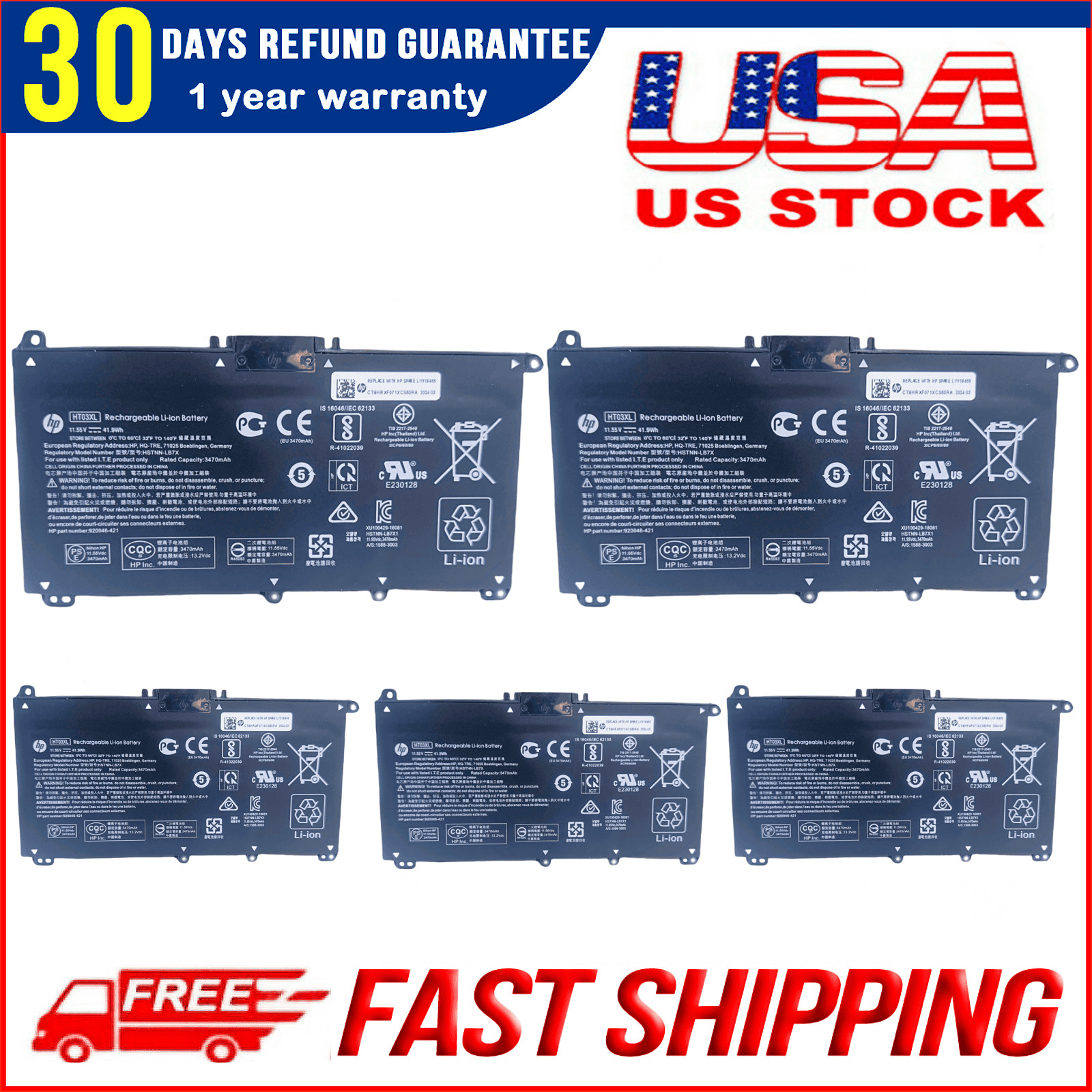 5/10/15 Pk Genuine HT03XL Battery for HP Pavilion L11421-2C2 L11119-855 15-CS 5/10/15 Pk Genuine HT03XL Battery for HP Pavilion L11421-2C2 L11119-855 15-CS