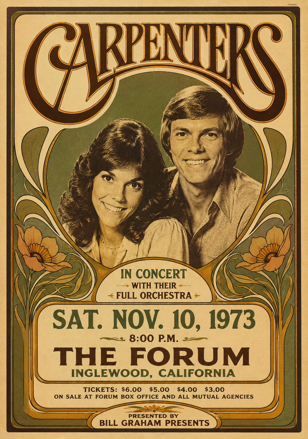 1973 CARPENTERS CONCERT POSTER WALL ART PRINT INGLEWOOD CALIFORNIA